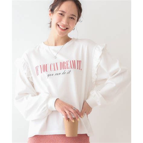 キューティーブロンド Cutie Blonde ショルダーフリル プリントロゴロンT ホワイト ファッション通販