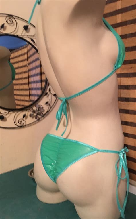 LATEX Rubber Bikini RUCHED Back Cheeky Brazilian Side Ties Etsy