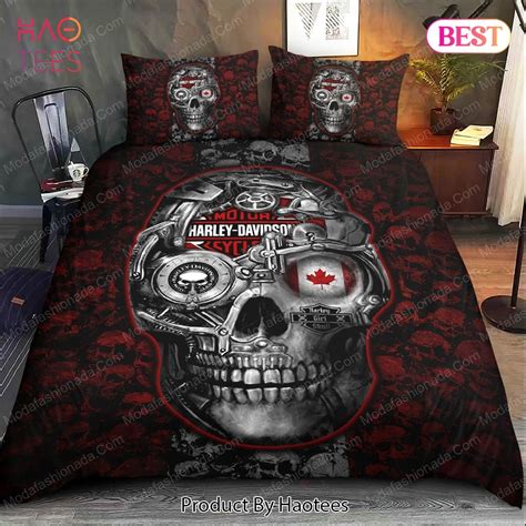 Buy Big Skulls Harley Davidson And Canada Flag Bedding Sets Bed Sets