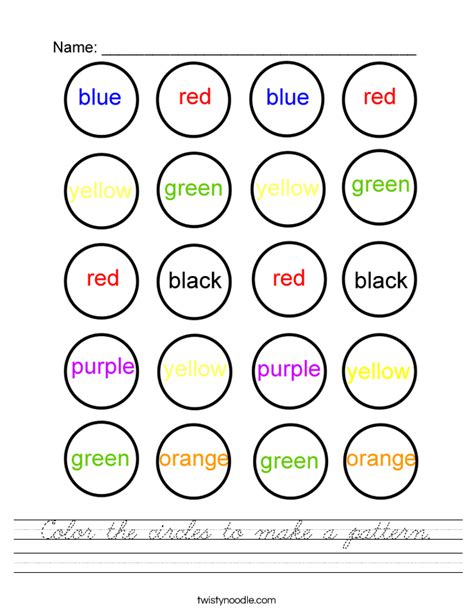 Color The Circles To Make A Pattern Worksheet Cursive Twisty Noodle