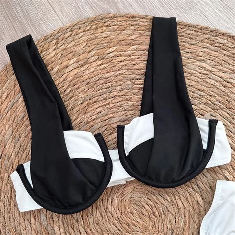 Uaang Micro Bikini Women Black White Halter Push Up Padded Thong Swimsuit Female Cut Out