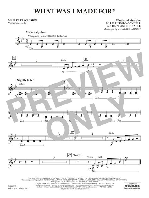 What Was I Made For Arr Michael Brown Mallet Percussion Sheet Music Billie Eilish