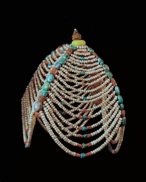 Tibetan Womans Headdress With Pearls Turquoise And Coral Circa 1900