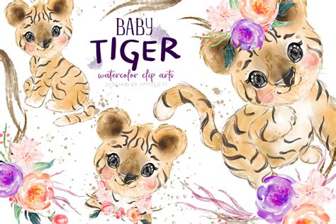 Baby Tiger Watercolor Clip Art Graphics