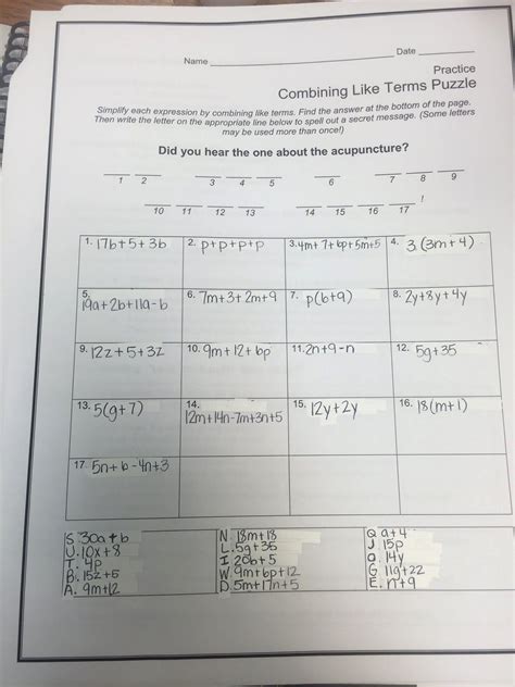 Free Worksheets On Combining Like Terms