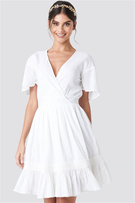 Overlap Flowy Mini Dress White Na