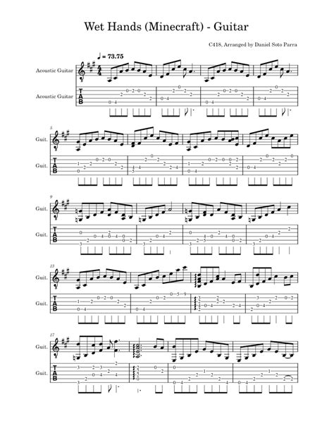 Wet Hands C418 Minecraft Guitar Sheet Music For Guitar Solo