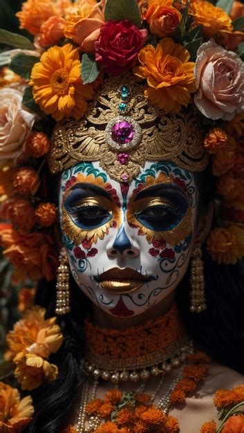 Premium AI Image Cara Pintada Dia De Los Muertos La Catrina Pintura Y