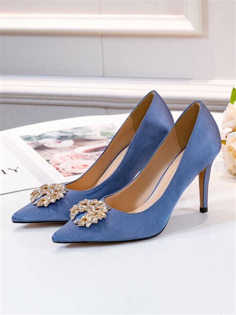 Chaussures de soirée pour femmes Nude bout pointu strass Chaussures de soirée en satin à talons