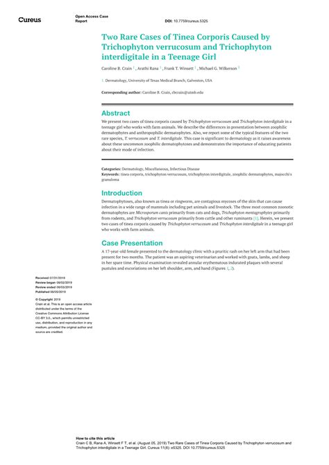 Two Rare Cases of Tinea Corporis Caused by Trichophyton Verrucosum and Trichophyton ...