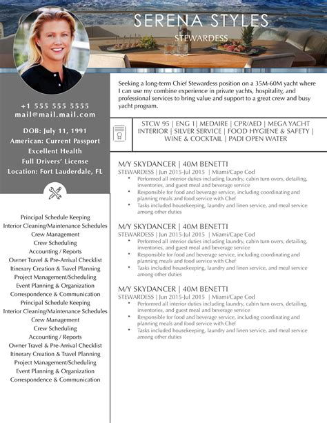 Yacht Stewardess Yacht Cv Templates — Super Yacht Resume