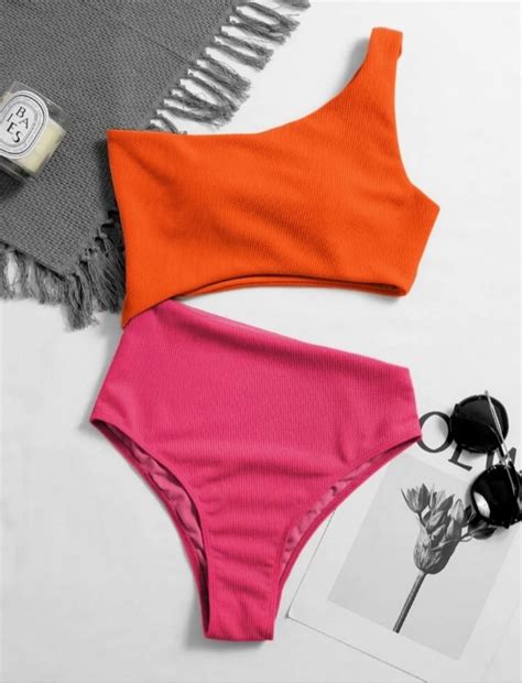 Split Orange And Pink Bikini Women S Fashion Swimwear Bikinis Swimsuits On Carousell