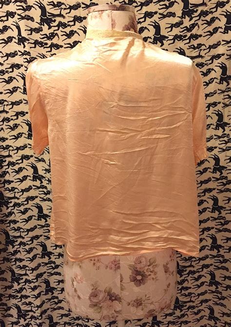 Vintage 1940s Pink Silky Bed Jacket Lingerie Top With Gem