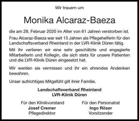 Traueranzeigen Von Monika Alcaraz Baeza Aachen Gedenkt