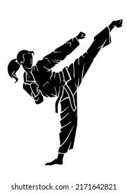 Female Taekwondo High Kick Silhouette Stock Vector (Royalty Free) 2171642821 | Shutterstock