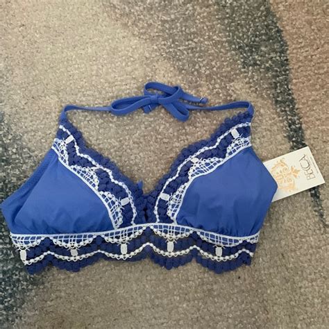 BECCA Swim Nwt Becca Blue And White Lacey Bikini Top D Cup Poshmark
