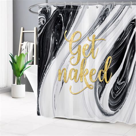 Hvest Marble Get Naked Shower Curtain For Bathroom Black And White Abstract Marble Backdrop