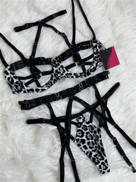 Savage Temptation Wild Leopard Print Bandage Lingerie Set Black Detailing Fashion Forward