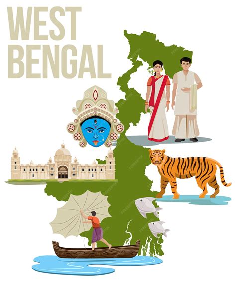 Premium Vector West Bengal Culture Collage With Map Vector