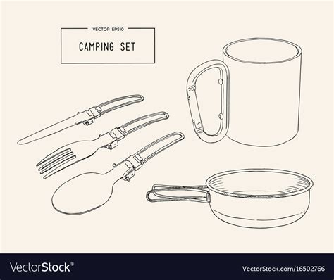 Set Of Hand Drawn Camping Equipment Drawing Vector Image