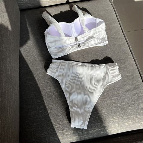 Elegant Sexy Textured Fabric High Waist Solid Color Two Pieces Bikini Women Swimsuit