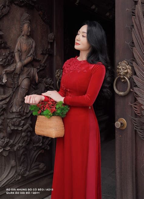 Red Traditional Velvet Ao Dai With Flowers Set