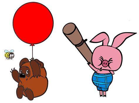 Раскраска Винни Пух летит на шаре - распечатать бесплатно