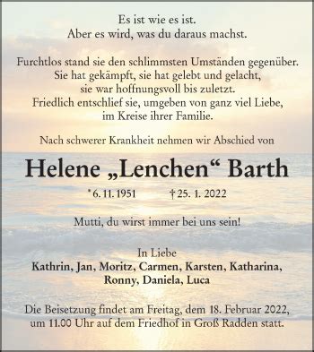 Traueranzeigen Von Helene Barth Lr Online Trauer De