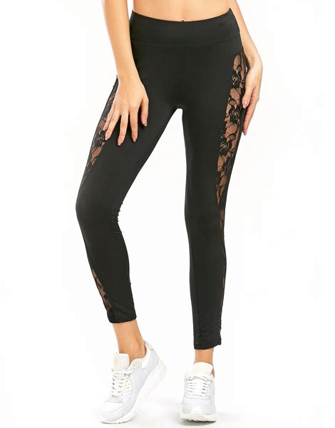 Wholesale Sheer Lace Insert High Waisted Workout Leggings From Gym Clothes