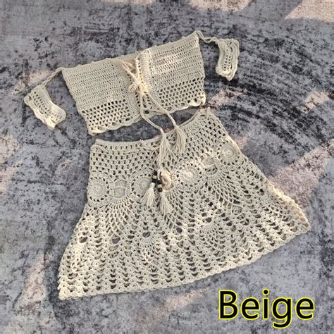 Women Crochet Sexy Bikini Set Boho Swimsuit Vest Short Skirt Hollow Sunbathing Ebay