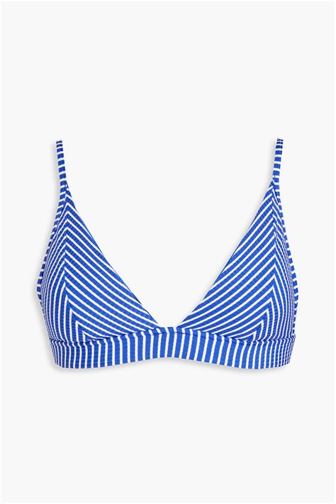 Seafolly Go Overboard Striped Ribbed Triangle Bikini Top In Cobalt Blue ModeSens