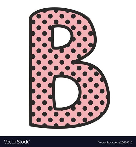 B Alphabet Letter With Black Polka Dots On Pink Vector Image