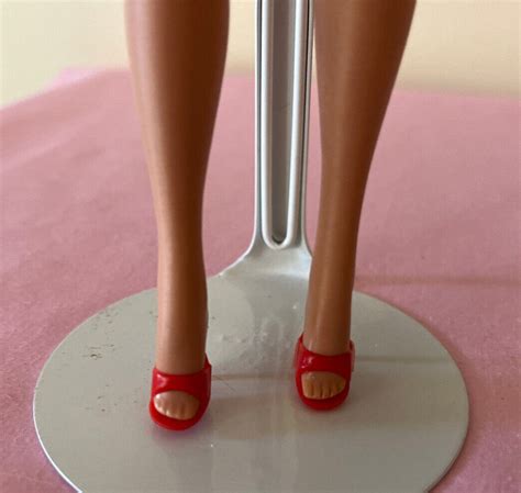 Vintage S Blonde Ponytail Barbie Doll Red Nylon Swimsuit Heels Sunglasses