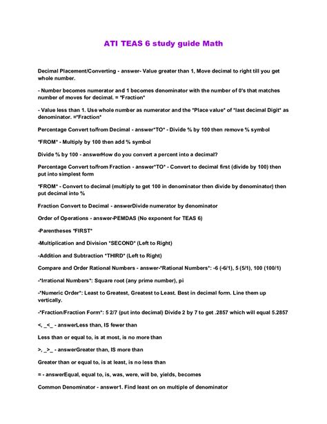 ATI TEAS 6 study guide Math - Scholarfriends