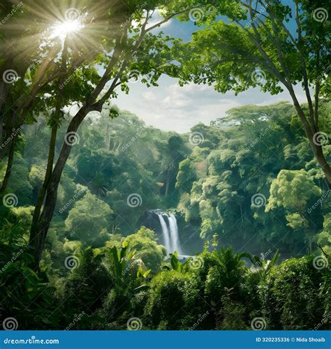 Vision Of A Serene Waterfall Surrounded By Lush, Untouched Jungle