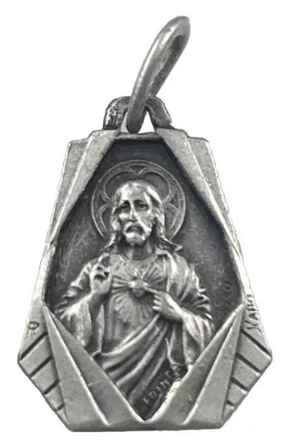 Vintage Catholic Signed Karo Sacred Heart Of Jesus Silver Tone