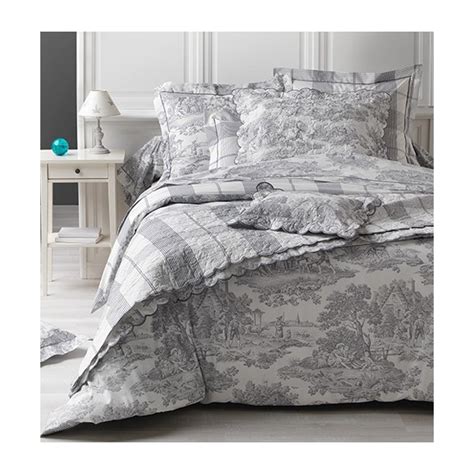 Boutis / Couvre-lit Toile de Jouy gris 100% coton
