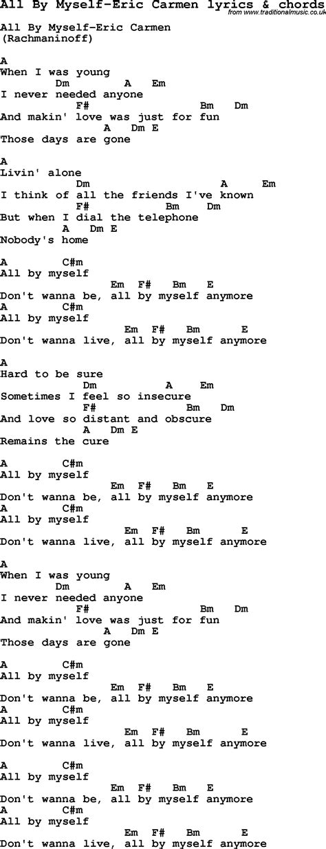 Love Song Lyrics Forall By Myself Eric Carmen With Chords