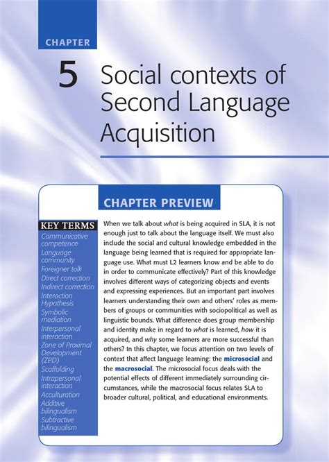 Social Contexts Of Second Language Acquisition Chapter 5