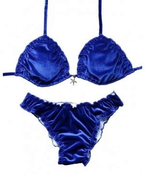 Women Velvet Sexy Push Up Padded Ruffled Flounce Two Piece Bathing Suit Bikini Navy Blue