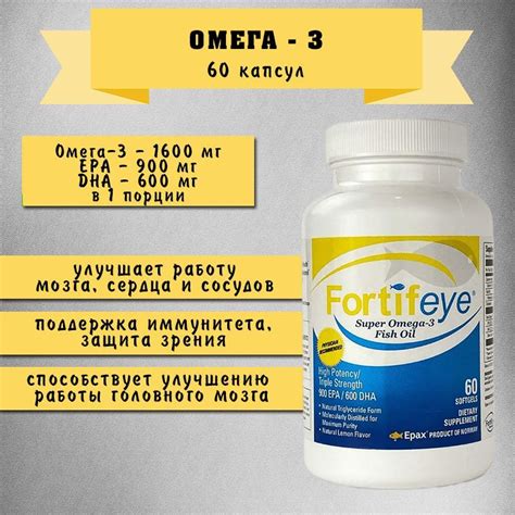 Омега-3 1600 мг, EPA 900 мг DHA 600 мг 60 капсул, Fortifeye Super Omega ...