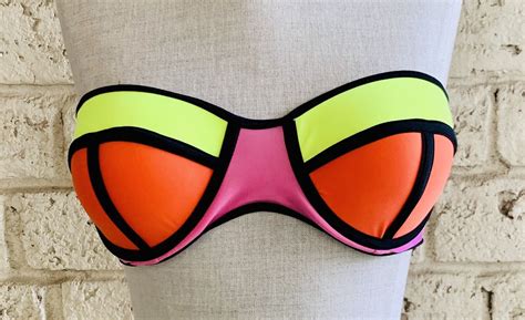 S S Balconette Bustier Neon Color Block Bikini Gem