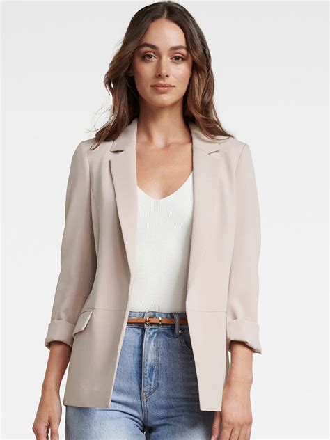 Buy Forever New Women Beige Solid Open Front Casual Blazer Blazers