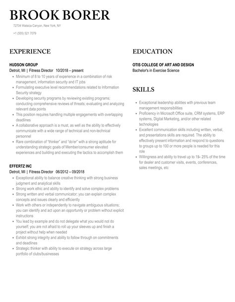 Fitness Director Resume Samples Velvet Jobs