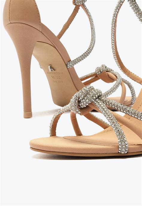 Sandália Nude Arezzo Salto Fino Strass ZZ MALL