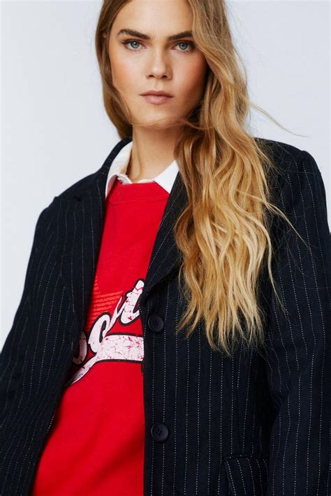 Womens Pinstripe Oversized Wool Blend Blazer Boohoo Uk