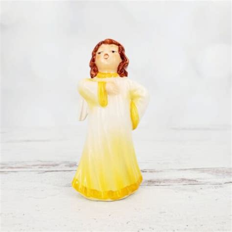 Vintage Goebel W Germany Angel With Yellow Ombre Gown Ceramic Figurine