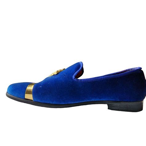 Elanroman Mens Velvet Blue Loafers Dress Fashion Wed Gem