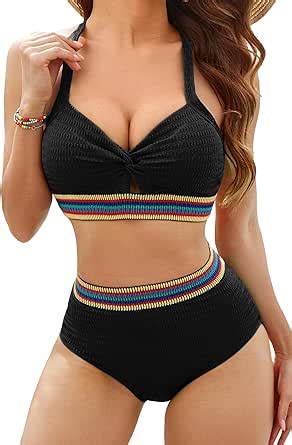 Amazon Jasambac Women S High Waisted Bikini Tummy Control Bathing Suits Twist Cutout