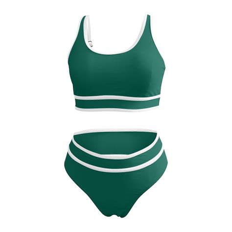 Women S High Waisted Bikini Sets Sporty Two Piece Swimsuits Color Block